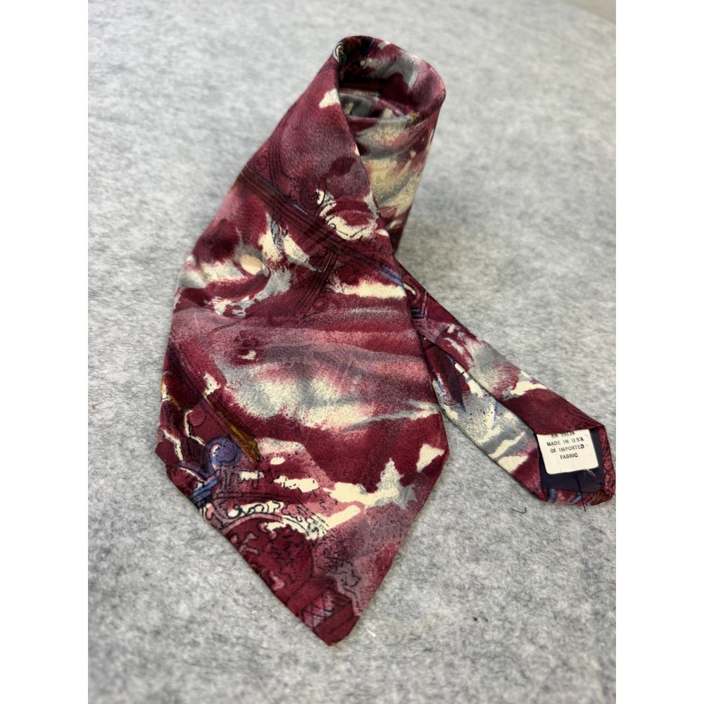 Milano Collection Mens Burgundy Abstract Watercolor Print Silk Blend Necktie USA